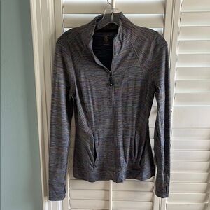 Shape FX Gray with multi colored spaced dyed yarn Zippered Polo Sweatshirt